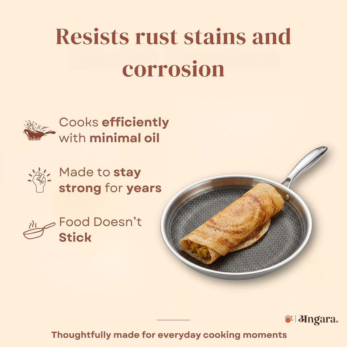 Triply - Honeycomb Dosa Tawa - 28 cm, 2.5mm - Non-Stick Surface