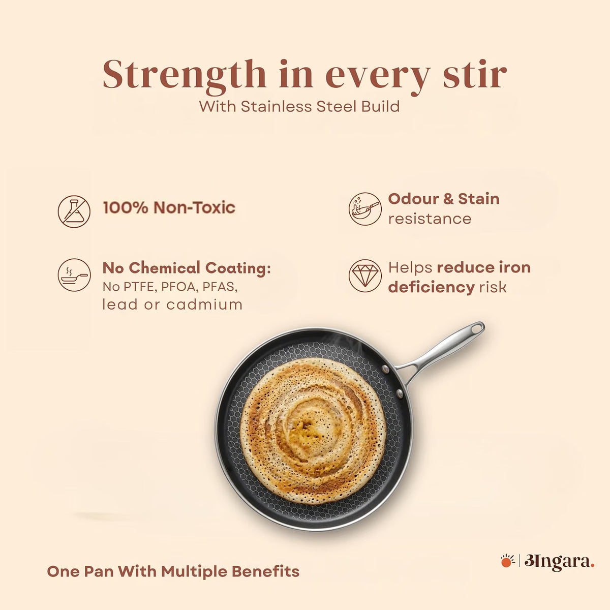 Triply - Honeycomb Dosa Tawa - 28 cm, 2.5mm - Non-Stick Surface