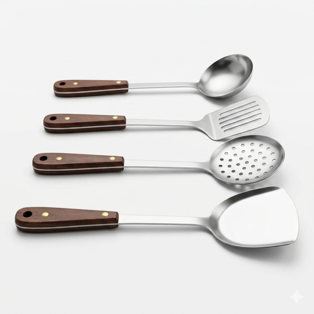 Stainless Steel - Cooking Utensil Set - Pack of 4 - Ergonomic Handles