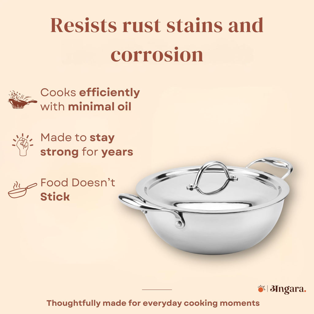 Triply - Deep Kadhai with Steel Lid - Multi-Purpose Cooking