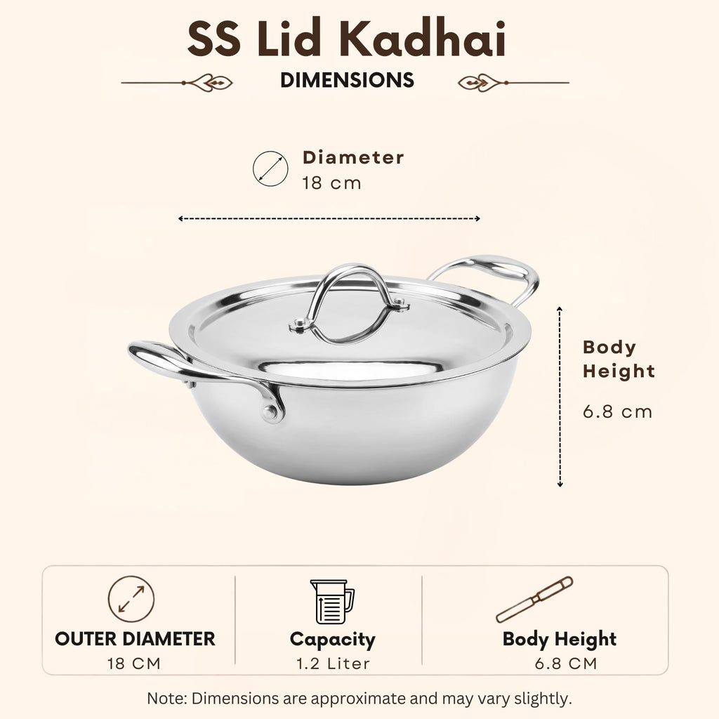 Triply - Deep Kadhai with Steel Lid - Multi-Purpose Cooking