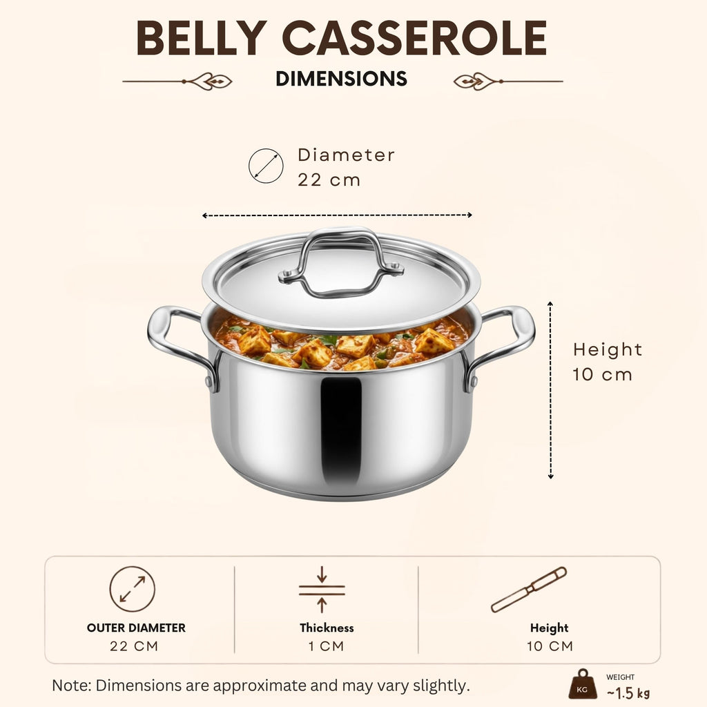 Triply - Belly Casserole Hot Case - Steel Lid - Keeps Food Warm Longer
