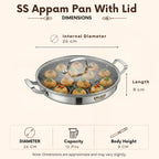 Triply - Appam Patra with Glass Lid - 14 Pit - Even Heat Distribution