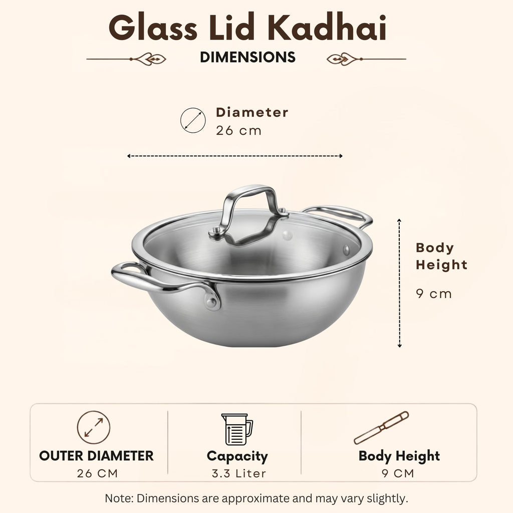 Triply - Shallow Kadhai with Glass Lid - See-Through Lid