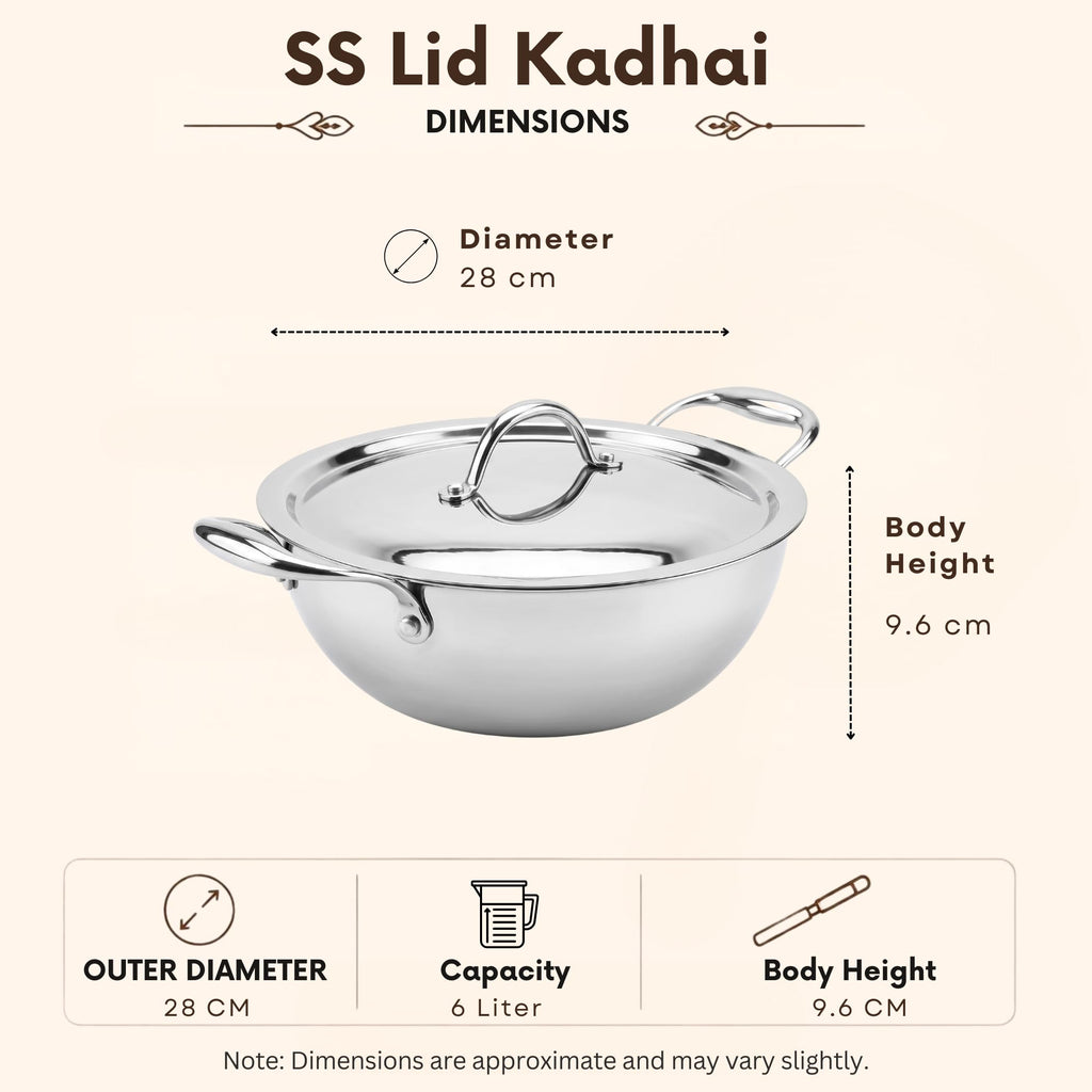 Triply - Deep Kadhai with Steel Lid - Multi-Purpose Cooking