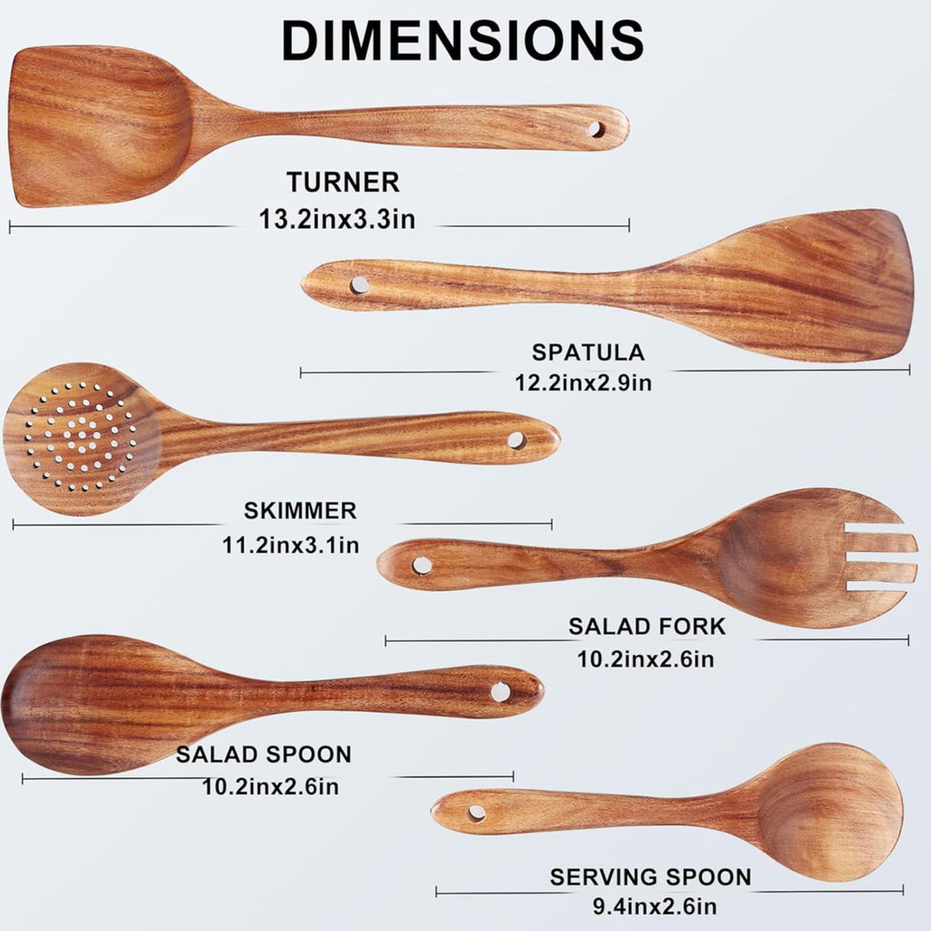 Wood - Cooking Spoon Set - Pack of 6 - Handmade