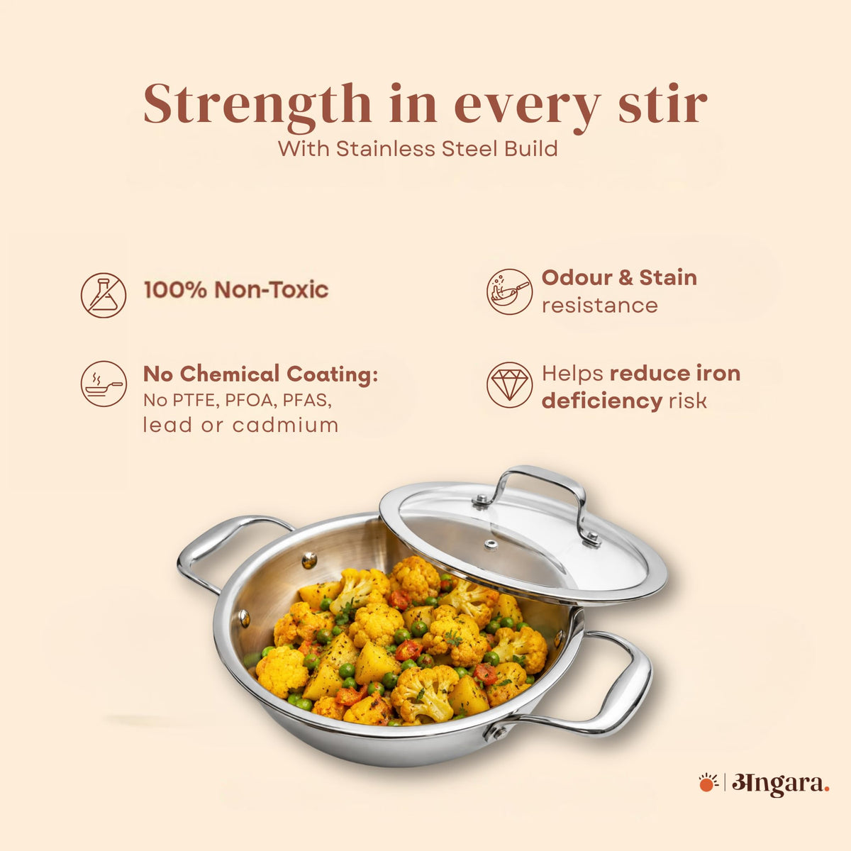 Triply - Shallow Kadhai with Glass Lid - See-Through Lid